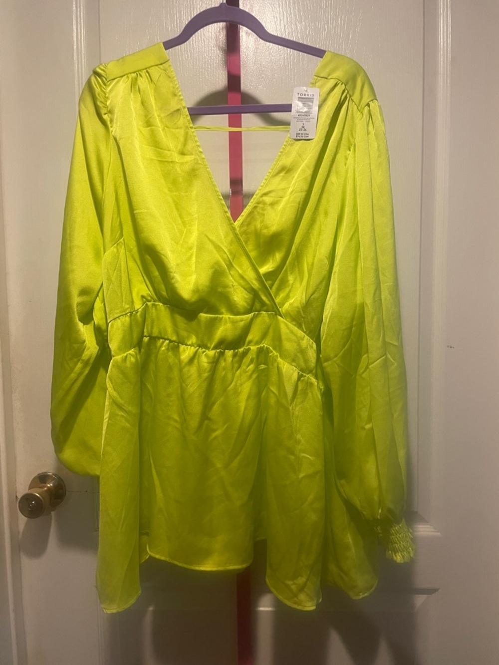 torrid Neon Lime Satin Wrap Blouse